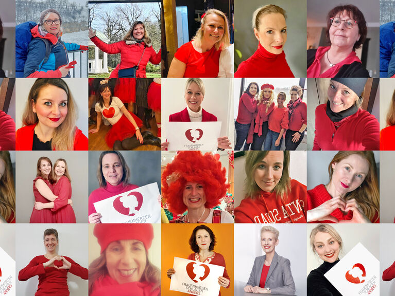 Collage: Fotos von vielen Frauen mit roten Details