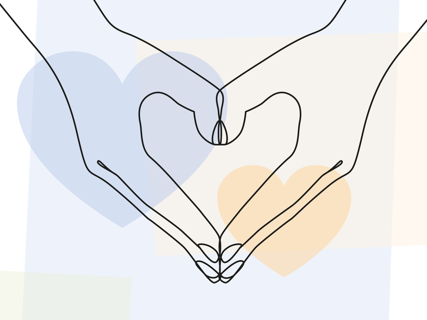 Minimalistische Linienillustration von zwei Händen, die ein Herz formen
