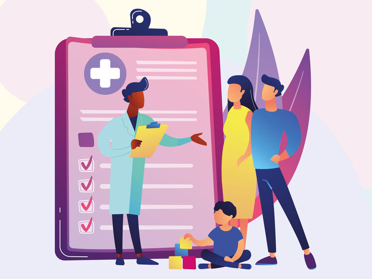 Illustration Vorsorgeuntersuchung: Familie beim Arzt Illustration Vorsorgeuntersuchung: Familie beim Arzt