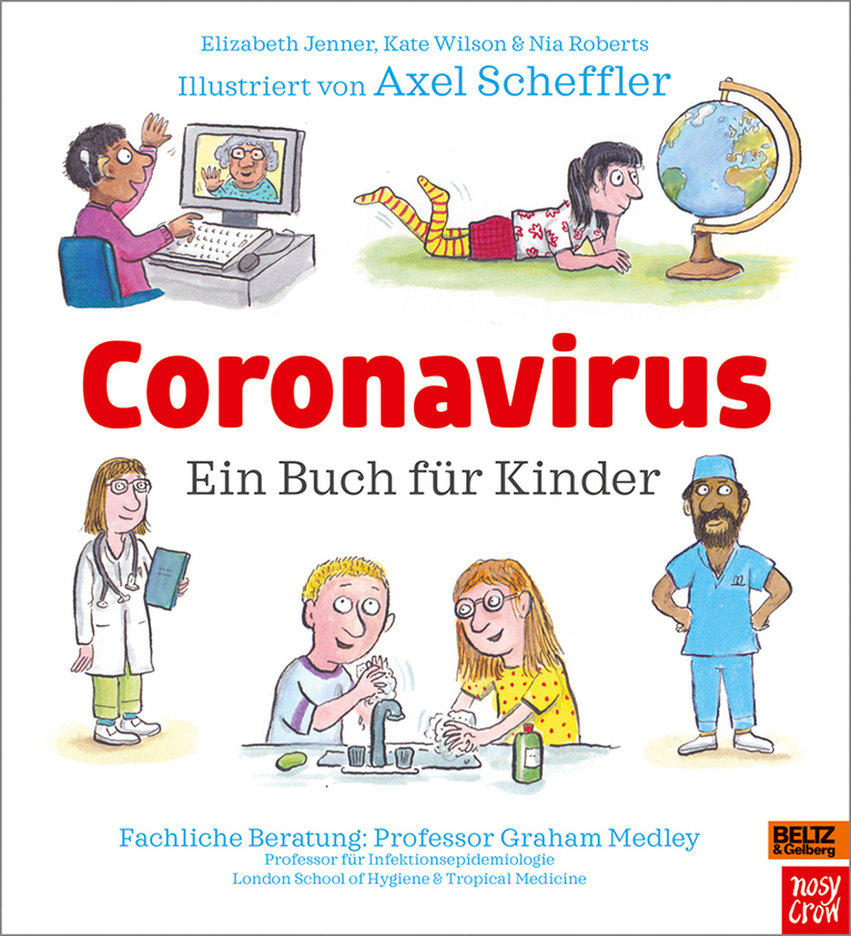 Buchcover: gezeichnete Illustrationen von Kindern und Erwachsenen auf weißem Grund, fette, rote Schrift