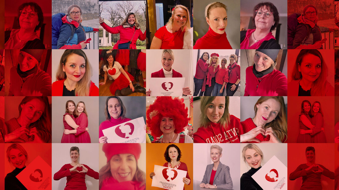 Collage: Fotos von vielen Frauen mit roten Details