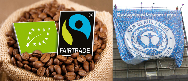 Verschiedene Bio- und Fairtrade-Siegel