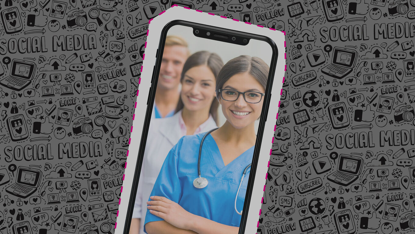 Collage: Ärzte auf Handyscreen