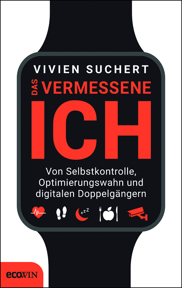 Buchcover: weißer Hintergrund, fast vollflächig abgebildete schwarze Smartwatch, Text im Screen rot und weiß