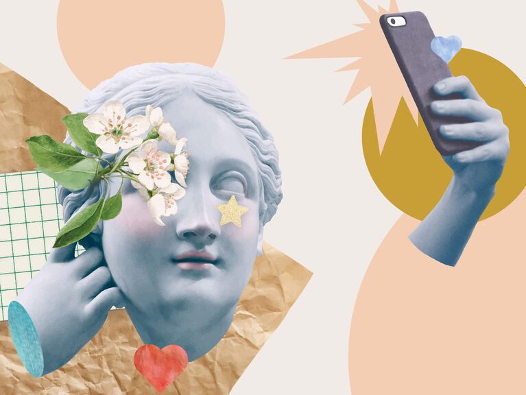 Collage: Marmorstatue macht Selfie Collage: Marmorstatue macht Selfie